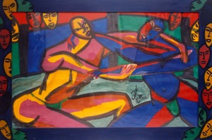 Les Lutteurs - Acrylique sur papier