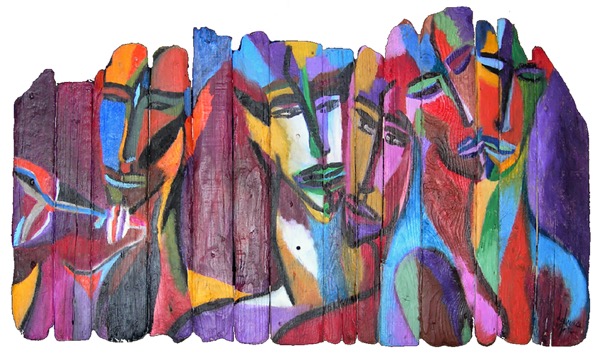Amor de carnaval - Huile sur bois flotté - Collection privée France